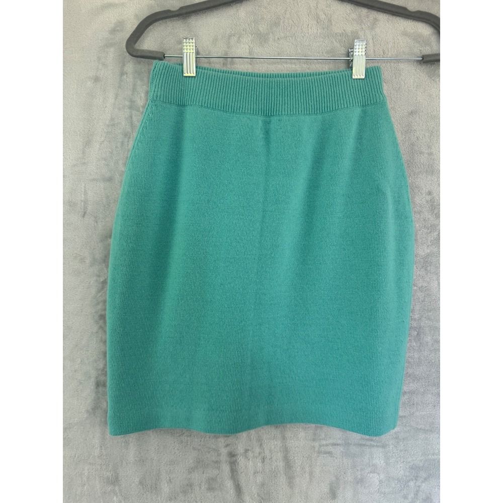 Chanel Vintage Cashmere Skirt Suit Teal Green Gold CC Buttons Scotland Sz 8 10 - Picture 12 of 13
